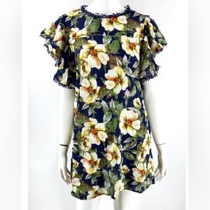 Umgee Dress Hawaiian Floral Hibiscus Print Flutter Ruffle Sleeve